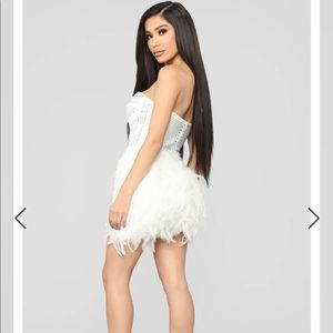 White gem/feather fashion nova dress